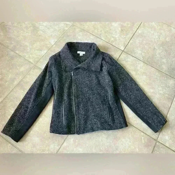 Christopher & Banks Grey Moto Jacket with Knit Rib Sides Size Large - Picture 1 of 8